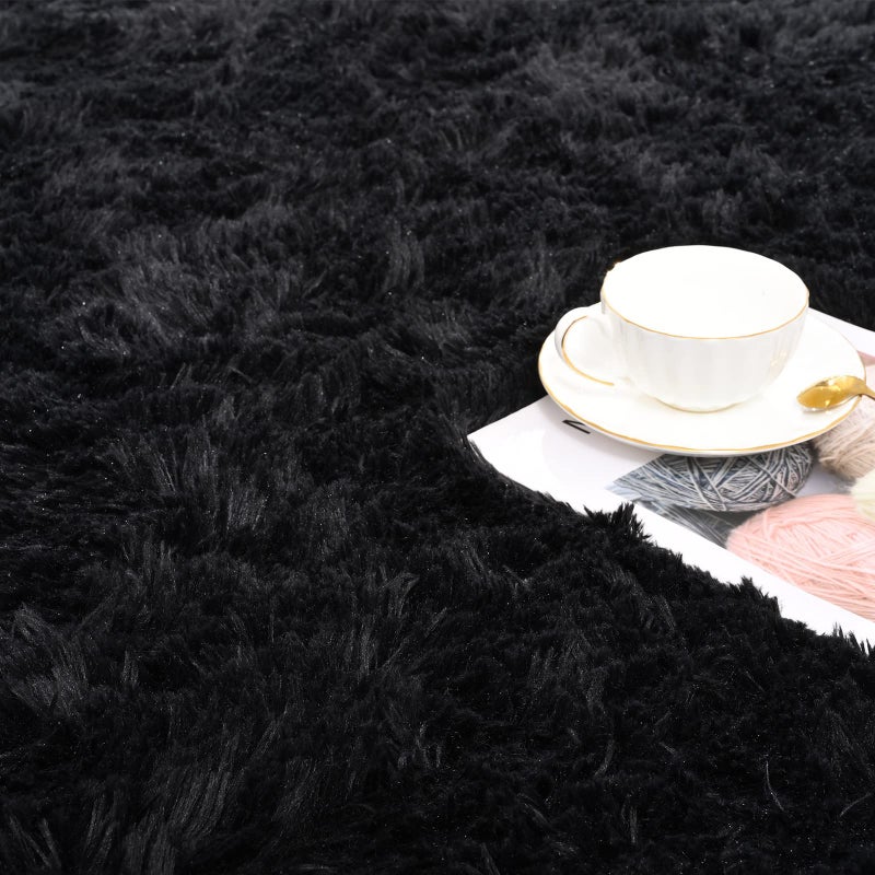 ISEAU Black Rug for Living Room, Fluffy 5x8 Feet Area Rug Carpets Soft Shaggy Rugs for Bedroom, Fuzzy and Comfy Shag Large Rug for Teen's Dorm Boys Kids Nursery Room Decor - Image 5